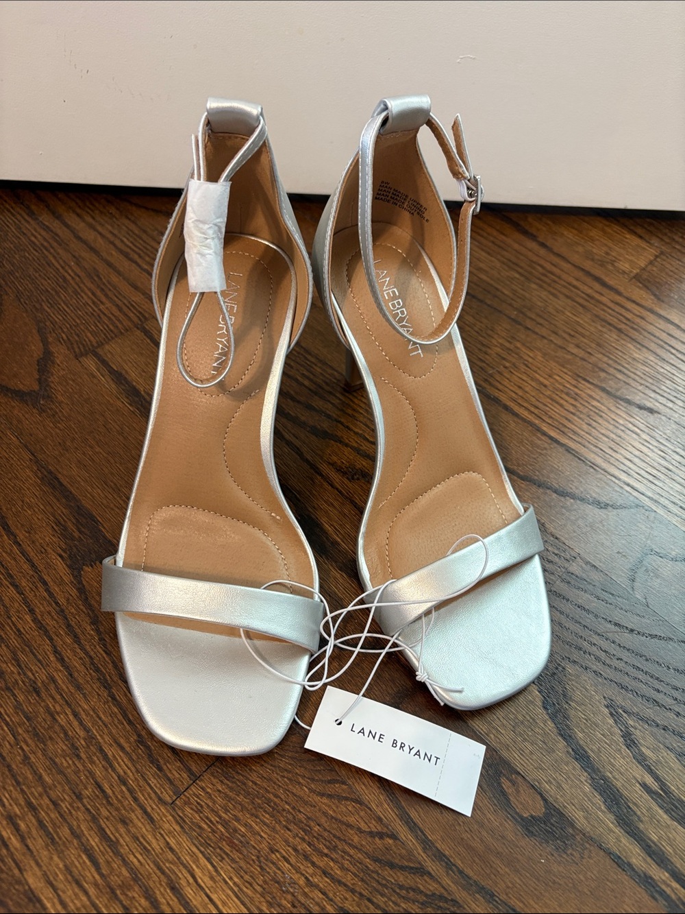 Lane Bryant Metallic Silver Ankle-Strap Heels - Size 8W